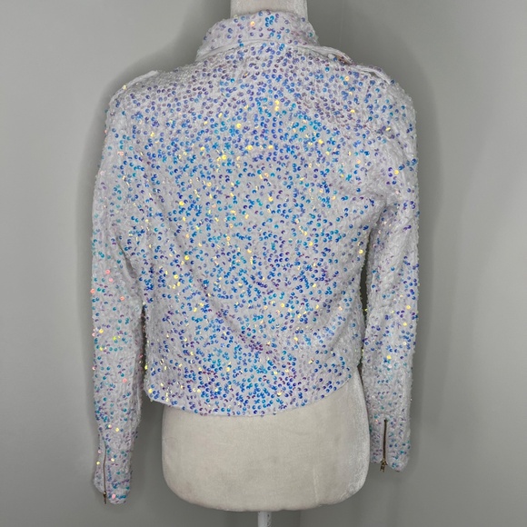NWT Southern Fried Chics Goodbye Earl White Sequin Moto Jacket M - Picture 6 of 8